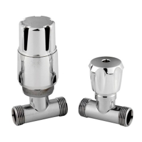 Modern Straight Thermostatic Radiator Valves Pair in Chrome Modern Straight Thermostatic Radiator Valves Pair in Chrome